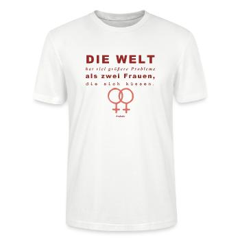 lesbisch - Stanley/Stella Unisex Bio-T-Shirt CRAFTER - Weiß - Vorne - Alina (178cm) & Michal (187cm)