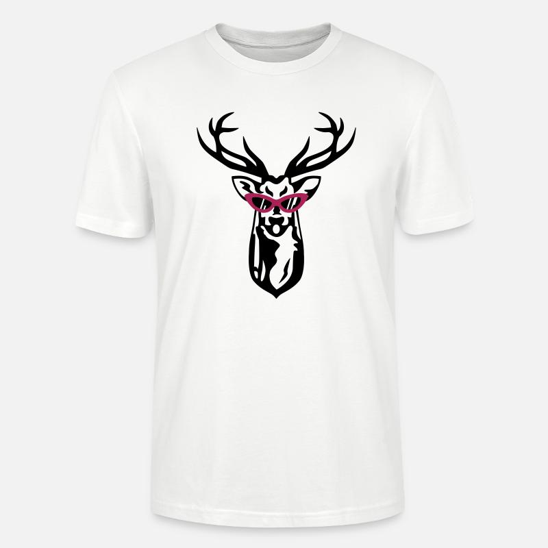 Hirsch mit Retrobrille - Stanley/Stella Unisex Bio-T-Shirt CRAFTER - Weiß