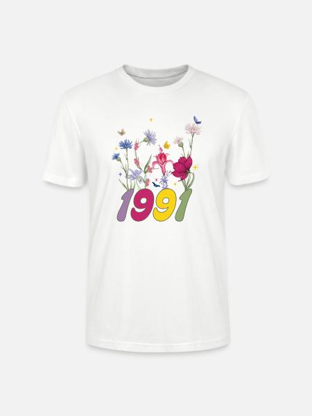 Year of birth 1991 wildflowers - Stanley/Stella CRAFTER Unisex Organic T-Shirt - white