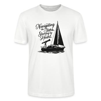 Voile, Voilier, Étoiles, Télescope - T-shirt bio CRAFTER Stanley Stella Unisexe - blanc - Devant - Alina (178cm) & Michal (187cm)