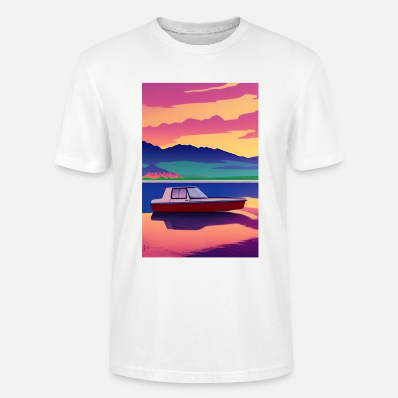Landschaft mit See, Boot und Berge - Stanley/Stella Unisex Bio-T-Shirt CRAFTER - Weiß