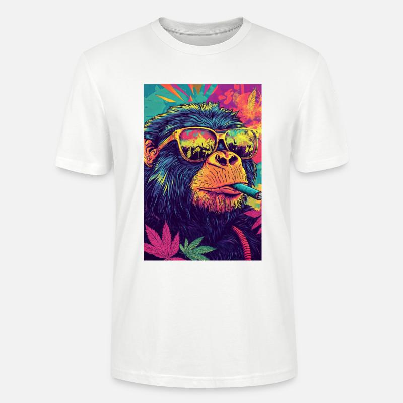 Psychedelischer Affe mit Sonnenbrille - Stanley/Stella Unisex Bio-T-Shirt CRAFTER - Weiß