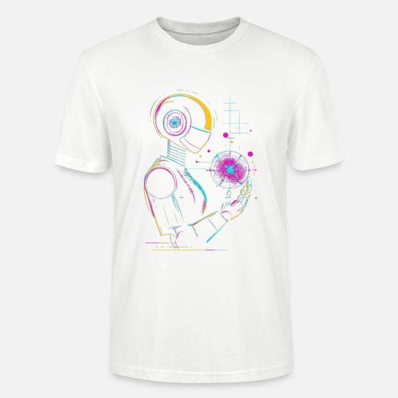 Futuristischer Roboter mit Neon-Look - Stanley/Stella Unisex Bio-T-Shirt CRAFTER - Weiß