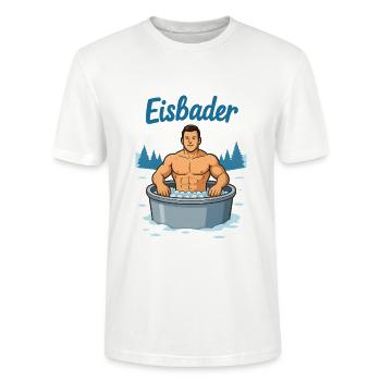 Eisbader Muskelmann im Eisbad - Stanley/Stella Unisex Bio-T-Shirt CRAFTER - Weiß - Vorne - Alina (178cm) & Michal (187cm)