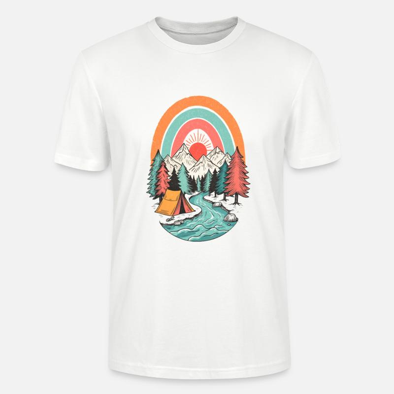 Berglandschaft Camping im Sonnenbogen - Stanley/Stella Unisex Bio-T-Shirt CRAFTER - Weiß