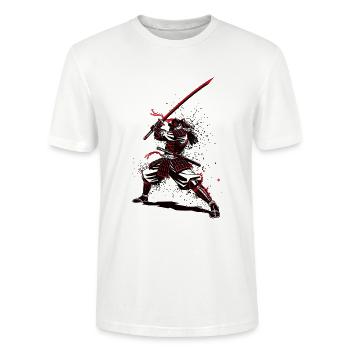 Samouraï Katana Rouge – Guerrier Japonais Bushido  - T-shirt bio CRAFTER Stanley Stella Unisexe - blanc - Devant - Alina (178cm) & Michal (187cm)