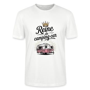 Reine du Camping-Car - Humour Femme - T-shirt bio CRAFTER Stanley Stella Unisexe - blanc - Devant - Alina (178cm) & Michal (187cm)