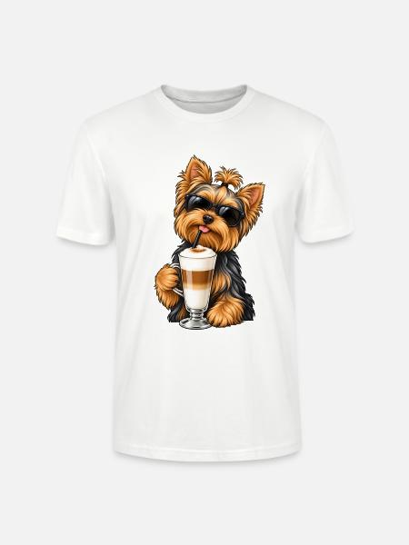 Yorkshire Terrier mit Latte Macchiato - Stanley/Stella Unisex Bio-T-Shirt CRAFTER - Weiß