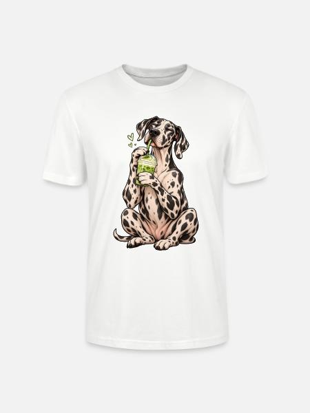 Deutsche Dogge mit Matcha Latte – Kaffeepause - Stanley/Stella Unisex Bio-T-Shirt CRAFTER - Weiß