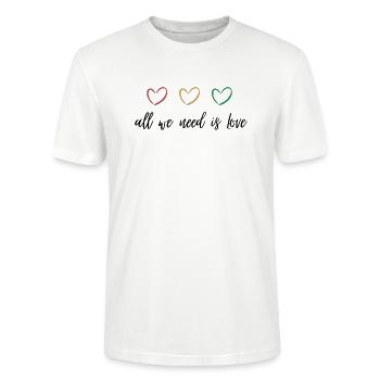 Alles was wir brauchen ist Liebe, groß Brust - Stanley/Stella Unisex Bio-T-Shirt CRAFTER - Weiß - Vorne - Alina (178cm) & Michal (187cm)