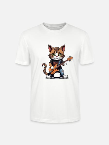 Cat Rocker Cat HardRock Gift - Stanley/Stella CRAFTER Unisex Organic T-Shirt - white