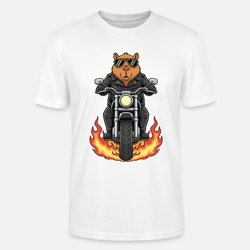 Cool Biker Capybara Motorradflammen - Stanley/Stella Unisex Bio-T-Shirt CRAFTER - Weiß