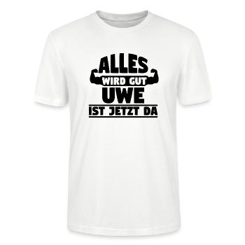 Alles wird gut Uwe ist jetzt da - Stanley/Stella Unisex Bio-T-Shirt CRAFTER - Weiß - Vorne - Alina (178cm) & Michal (187cm)