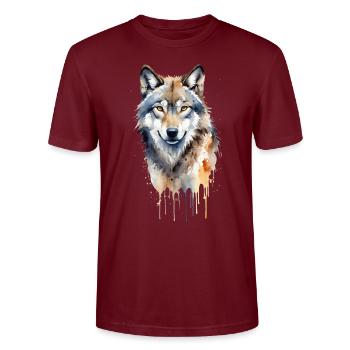 Stiller Wächter: Aquarell Grauer Wolf Porträt - Stanley/Stella Unisex Bio-T-Shirt CRAFTER - Burgunderrot - Vorne - Alina (178cm) & Michal (187cm)