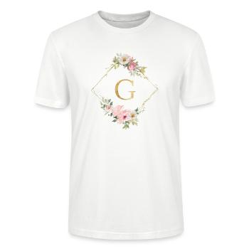 Customizable Monogram G Pastel Floral - Stanley/Stella CRAFTER Unisex Organic T-Shirt - white - Front - Alina (178cm) & Michal (187cm)