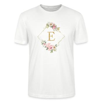 Personalisierbar Monogramm E Pastel Floral - Stanley/Stella Unisex Bio-T-Shirt CRAFTER - Weiß - Vorne - Alina (178cm) & Michal (187cm)