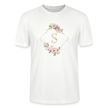 Customizable Monogram S Pastel Floral - Stanley/Stella CRAFTER Unisex Organic T-Shirt - white - Front - Alina (178cm) & Michal (187cm)