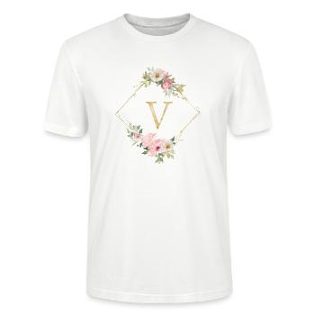 Customizable Monogram V Pastel Floral - Stanley/Stella CRAFTER Unisex Organic T-Shirt - white - Front - Alina (178cm) & Michal (187cm)