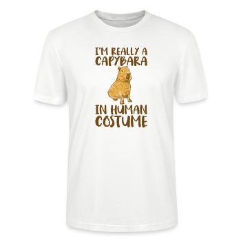 I am Rally A Capybara in human costume. - Stanley/Stella CRAFTER Unisex Organic T-Shirt - white - Front - Alina (178cm) & Michal (187cm)