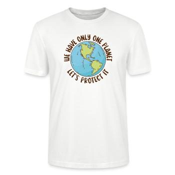 Let Only One Planet Leave Earth Day - Stanley/Stella CRAFTER Unisex Organic T-Shirt - white - Front - Alina (178cm) & Michal (187cm)