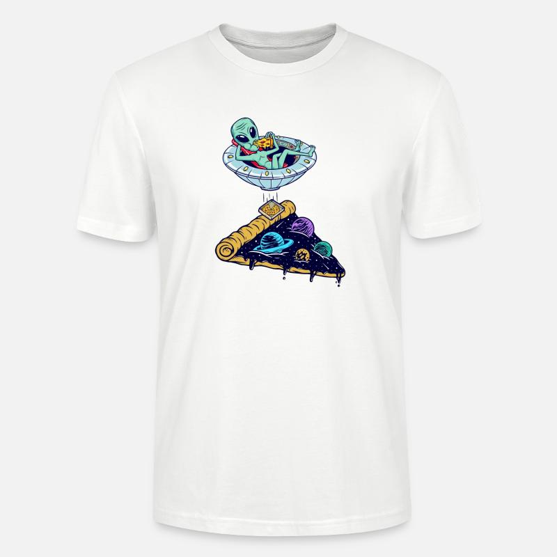 Alien mange une pizza - T-shirt bio CRAFTER Stanley Stella Unisexe - blanc