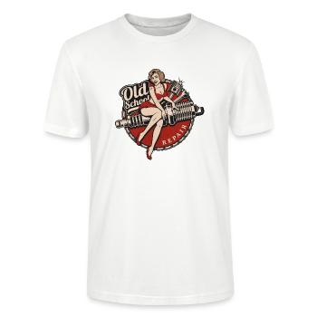 Hot Rod Oldtimer Rockabilly Vieille Ecole Cadeau - T-shirt bio CRAFTER Stanley Stella Unisexe - blanc - Devant - Alina (178cm) & Michal (187cm)