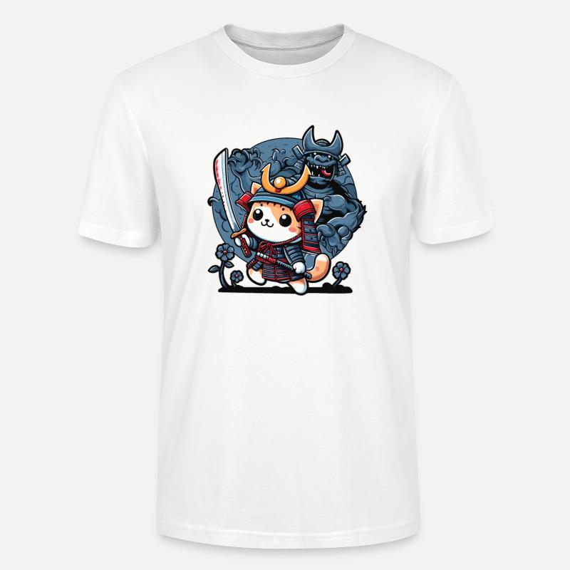 Samurai-Ninja-Katze und Monster dahinter - Stanley/Stella Unisex Bio-T-Shirt CRAFTER - Weiß