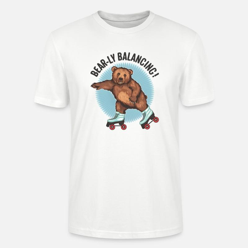 Bear Roller Skating "Bear-ly Balancing!" - Stanley/Stella CRAFTER Unisex Organic T-Shirt - white