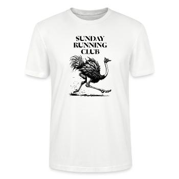 Sunday Running Club - Vogel Strauß - Stanley/Stella Unisex Bio-T-Shirt CRAFTER - Weiß - Vorne - Alina (178cm) & Michal (187cm)