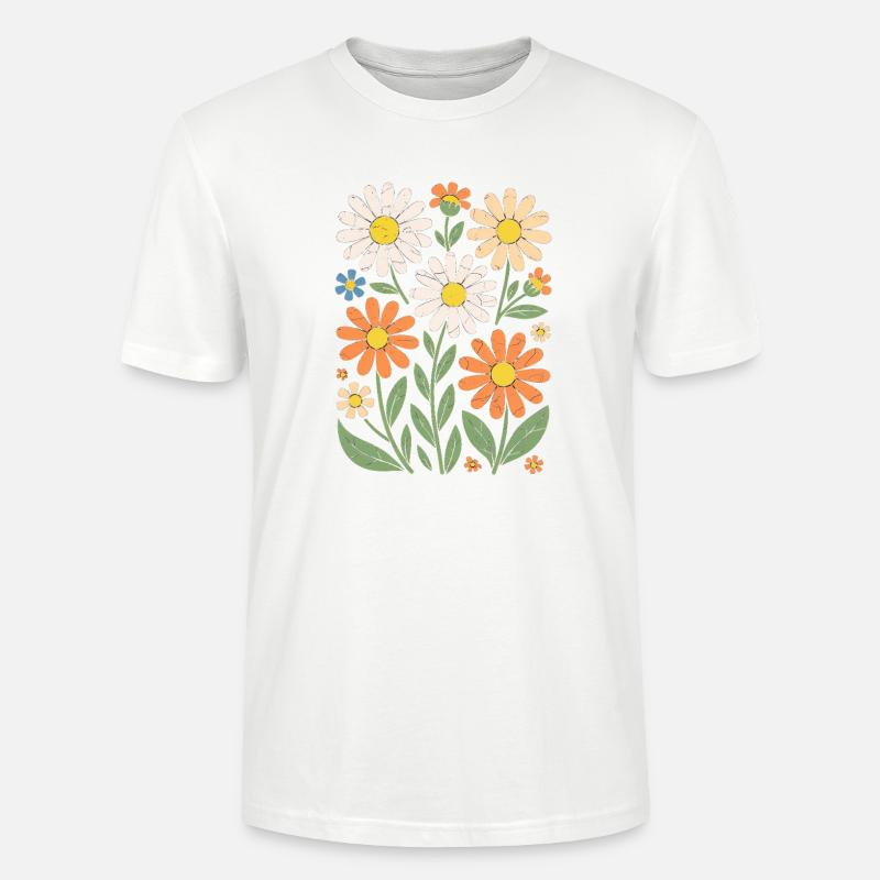 Boho Retro Daisy Pattern Retro - Stanley/Stella CRAFTER Unisex Organic T-Shirt - white