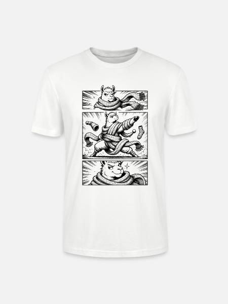 Lama im Schal-Chaos – Schwarz-Weiß-Comic - Stanley/Stella Unisex Bio-T-Shirt CRAFTER - Weiß