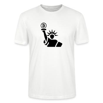 Bitcoin statue de la liberté - T-shirt bio CRAFTER Stanley Stella Unisexe - blanc - Devant - Alina (178cm) & Michal (187cm)