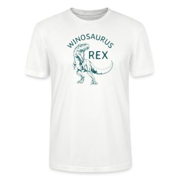 Winosaurus rex Wein Geschenk Spruch Party Alkohol - Stanley/Stella Unisex Bio-T-Shirt CRAFTER - Weiß - Vorne - Alina (178cm) & Michal (187cm)