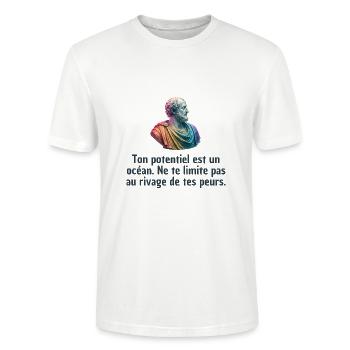T-shirts Stoïcisme : L'inspiration à portée de soi - T-shirt bio CRAFTER Stanley Stella Unisexe - blanc - Devant - Alina (178cm) & Michal (187cm)