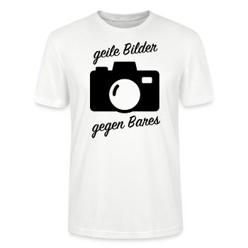 "Geile Bilder gegen Bares" - Stanley/Stella Unisex Bio-T-Shirt CRAFTER - Weiß - Vorne - Alina (178cm) & Michal (187cm)