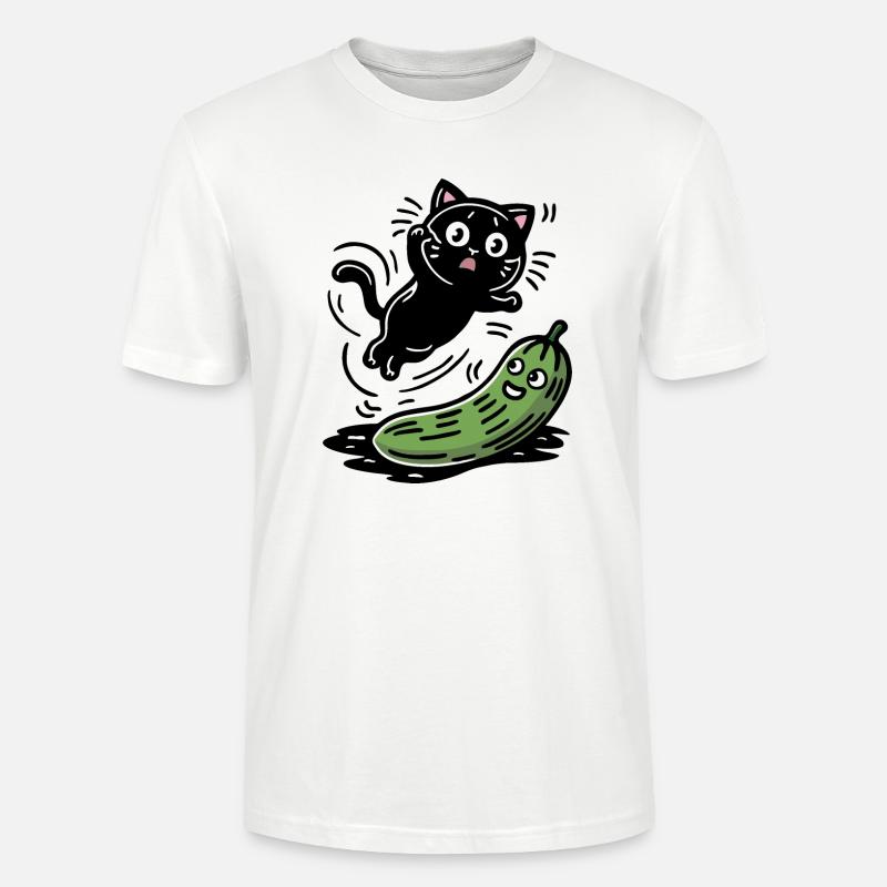 Chat effrayé et concombre - T-shirt bio CRAFTER Stanley Stella Unisexe - blanc