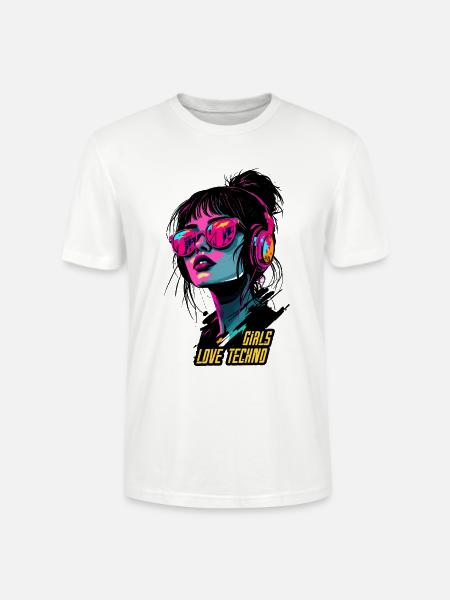 Neon Techno Mädchen Porträt - Stanley/Stella Unisex Bio-T-Shirt CRAFTER - Weiß