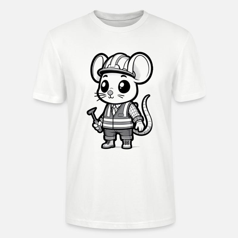 Cute Mouse Construction Worker - Stanley/Stella CRAFTER Unisex Organic T-Shirt - white