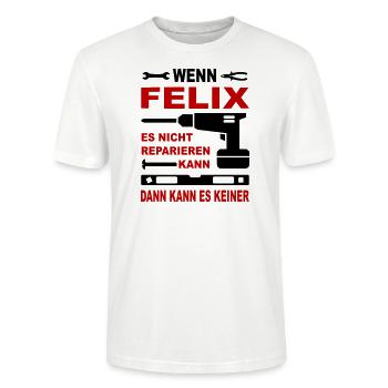 Name Geschenkidee Namenstag FELIX - Stanley/Stella Unisex Bio-T-Shirt CRAFTER - Weiß - Vorne - Alina (178cm) & Michal (187cm)