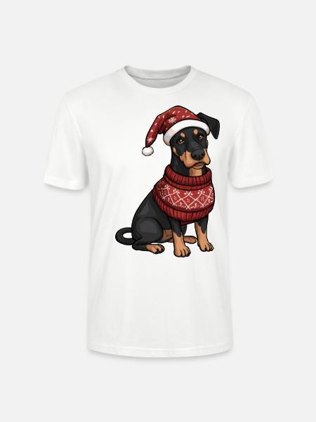 Doberman Dog Christmas Comic - Stanley/Stella CRAFTER Unisex Organic T-Shirt - white