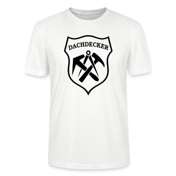 Dachdecker Zunft Wappen mit Dachdeckerzeichen - Stanley/Stella Unisex Bio-T-Shirt CRAFTER - Weiß - Vorne - Alina (178cm) & Michal (187cm)
