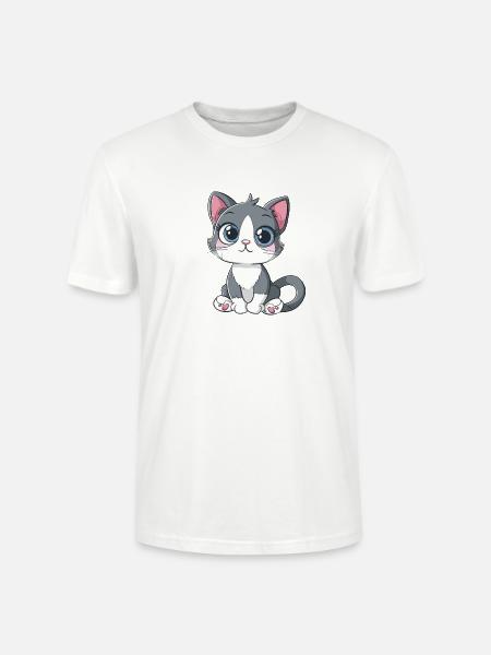 Sød kat med store øjne og potehjerter - Stanley Stella CRAFTER unisex økologisk-T-shirt - hvid