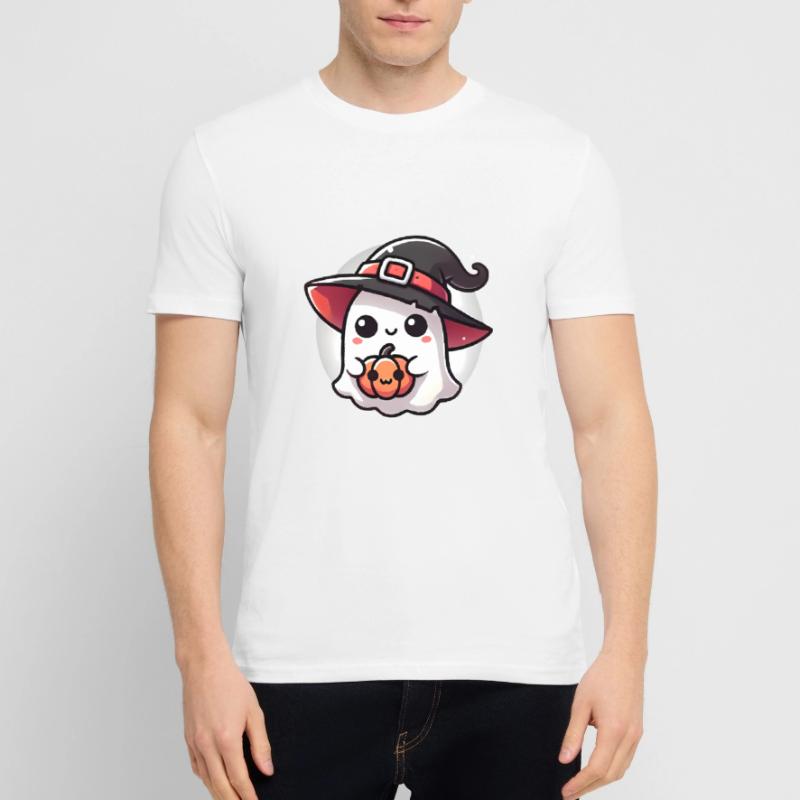 Fantôme d’Halloween mignon avec chapeau de sorcière T-shirt bio CRAFTER Stanley Stella Unisexe