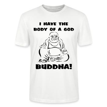 J’ai le corps d’un dieu... Bouddha - T-shirt bio CRAFTER Stanley Stella Unisexe - blanc - Devant - Alina (178cm) & Michal (187cm)
