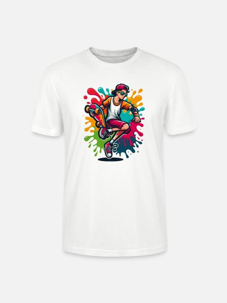 Skateboard mit Farbklecksen - Stanley/Stella Unisex Bio-T-Shirt CRAFTER - Weiß