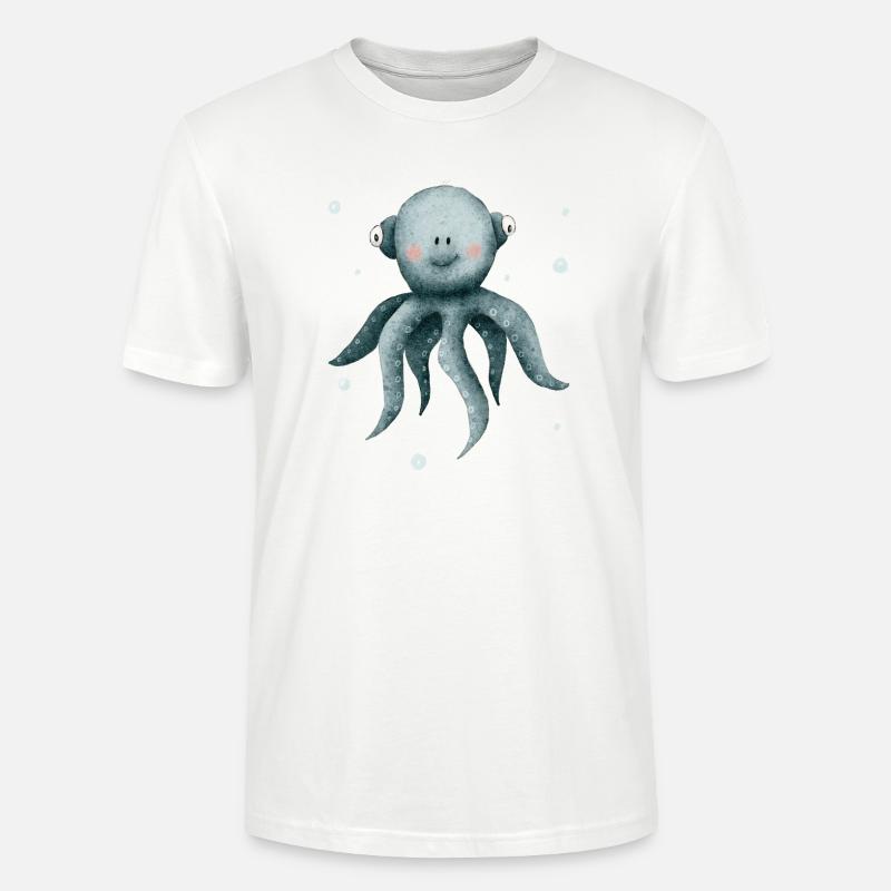 Calmar pieuvre, créatures marines mignonnes - T-shirt bio CRAFTER Stanley Stella Unisexe - blanc