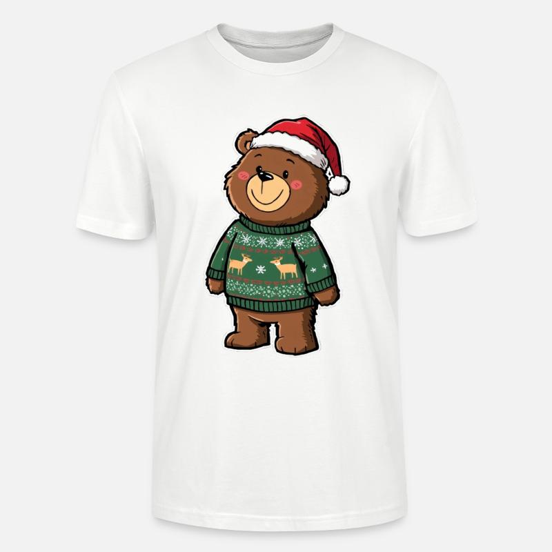 Niedlicher Bär mit Weihnachtspullover - Stanley/Stella Unisex Bio-T-Shirt CRAFTER - Weiß