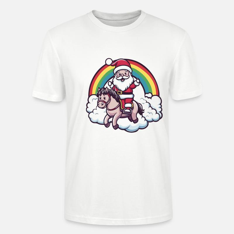 Pferd Weihnachtsmann Regenbogen - Stanley/Stella Unisex Bio-T-Shirt CRAFTER - Weiß