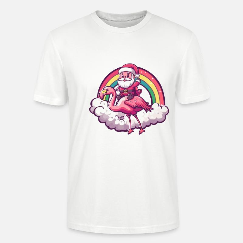 Flamingo Weihnachtsmann Regenbogen - Stanley/Stella Unisex Bio-T-Shirt CRAFTER - Weiß
