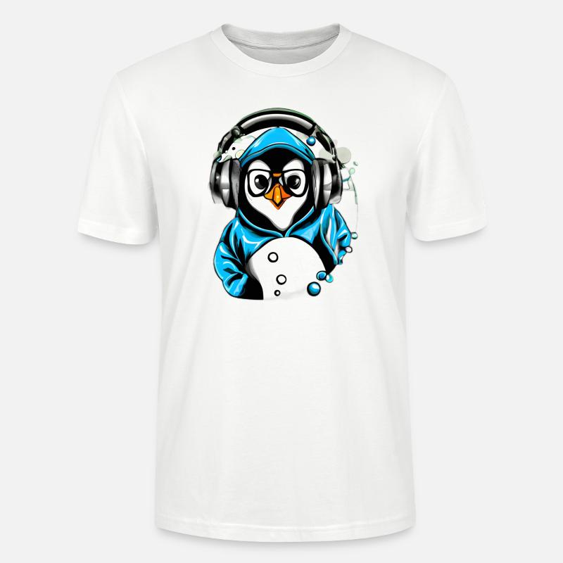 Pinguin mit blauen Pullover - Stanley/Stella Unisex Bio-T-Shirt CRAFTER - Weiß
